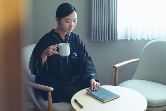 ルームウェアとコーヒーでゆっくり